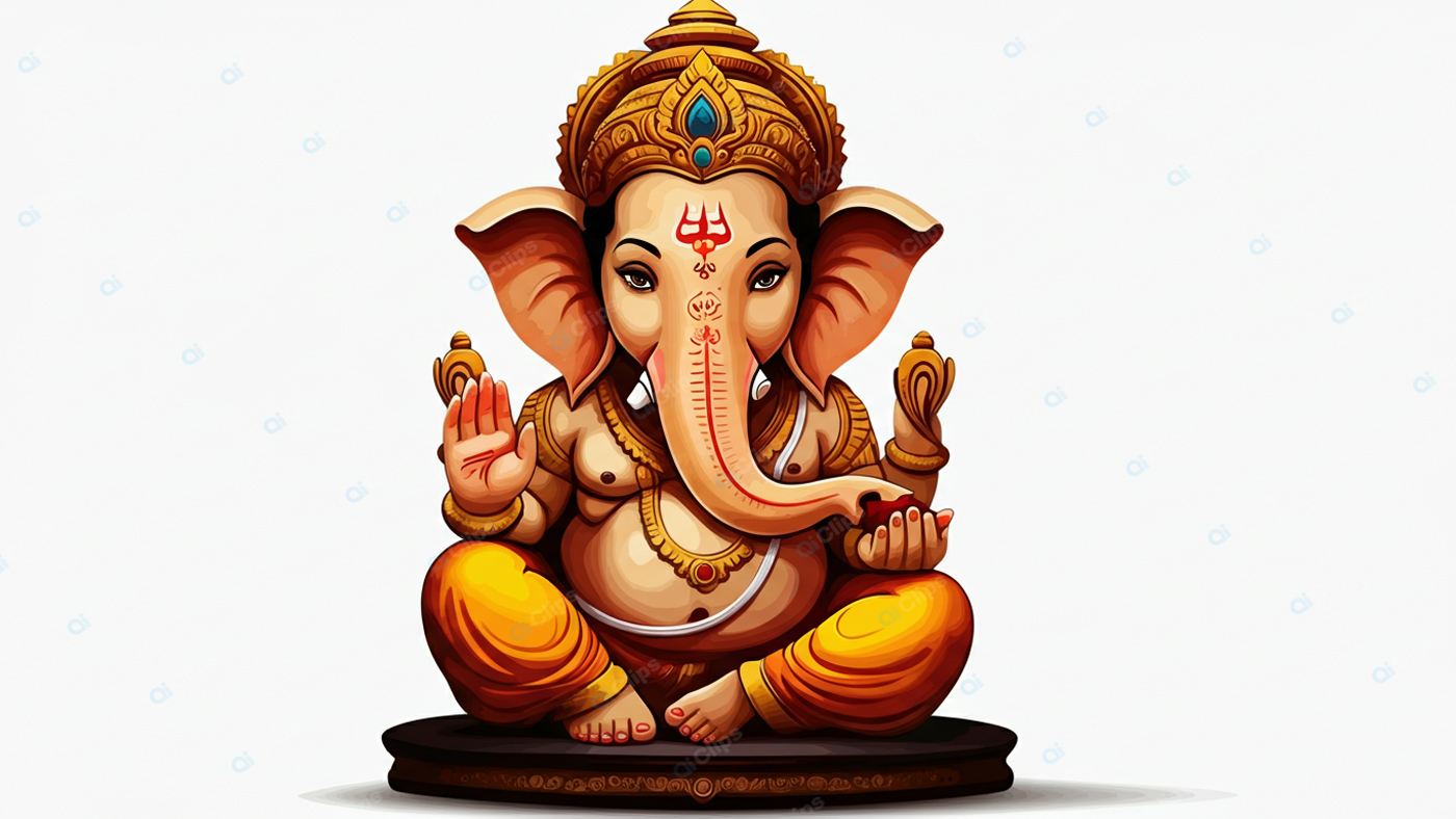Divine Ganesha Illustration in Traditional Art Style