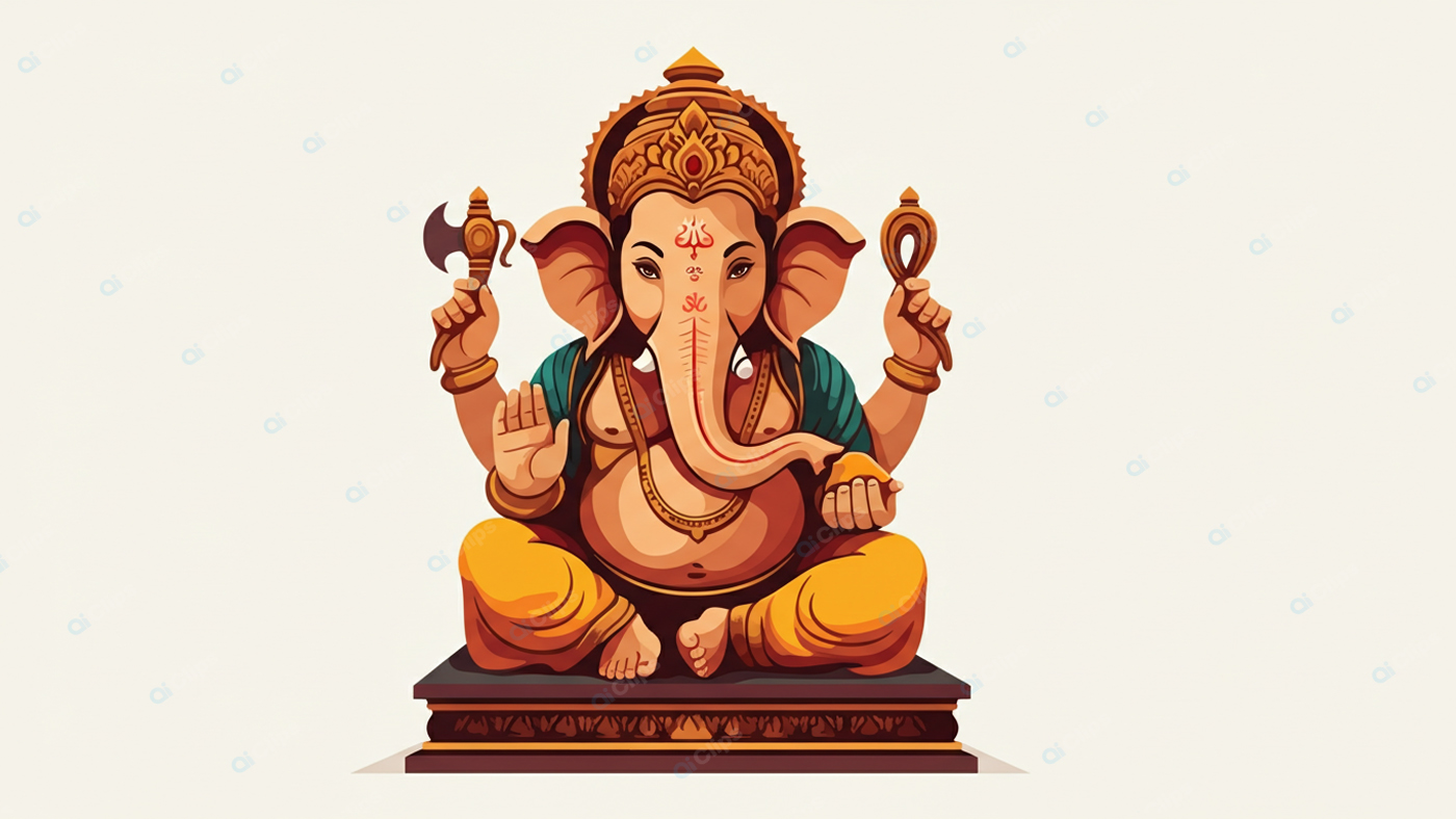 Illustration of Lord Ganesha on a Pedestal