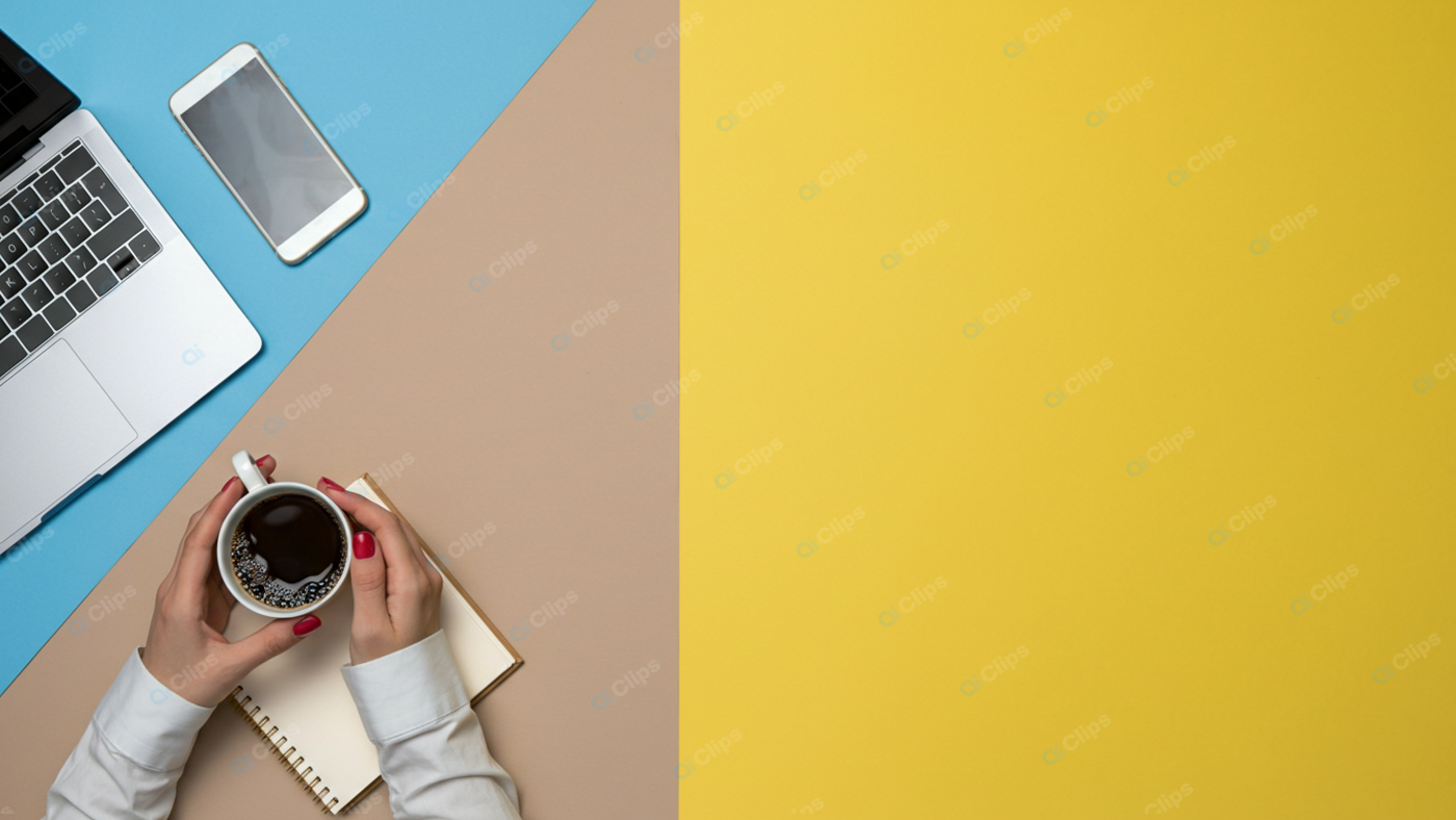 Laptop, Smartphone, and Coffee on Colorful Workspace