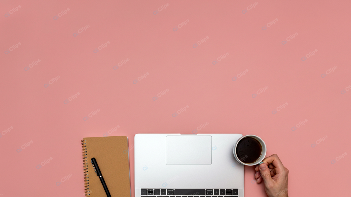 Laptop with Coffee and Notebook on Pink Background