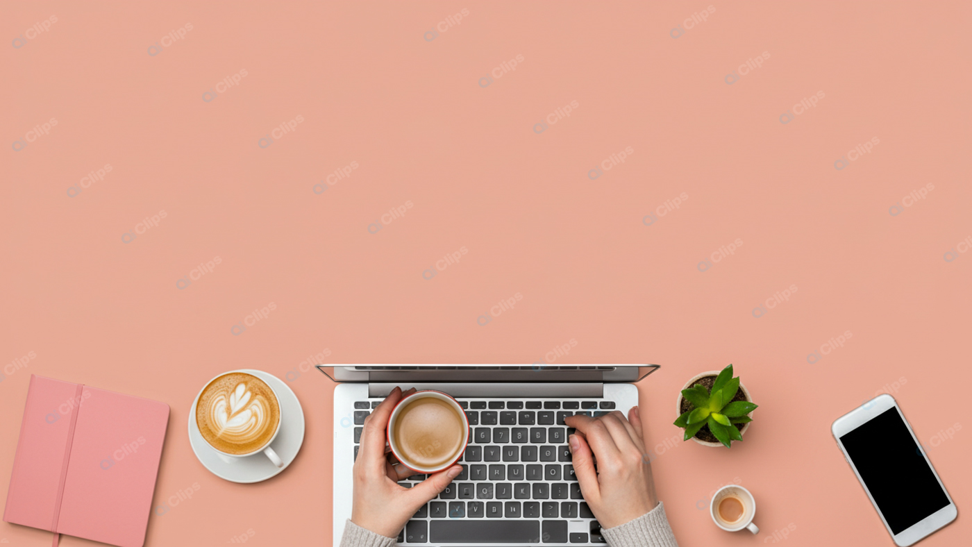 Laptop Workspace with Coffee and Smartphone on Pink Background