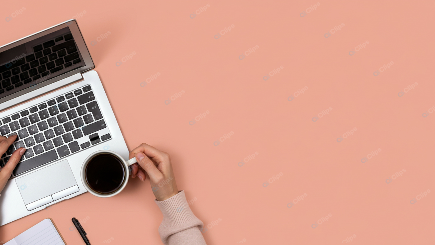 Laptop and Coffee Workspace with Notepad and Pen