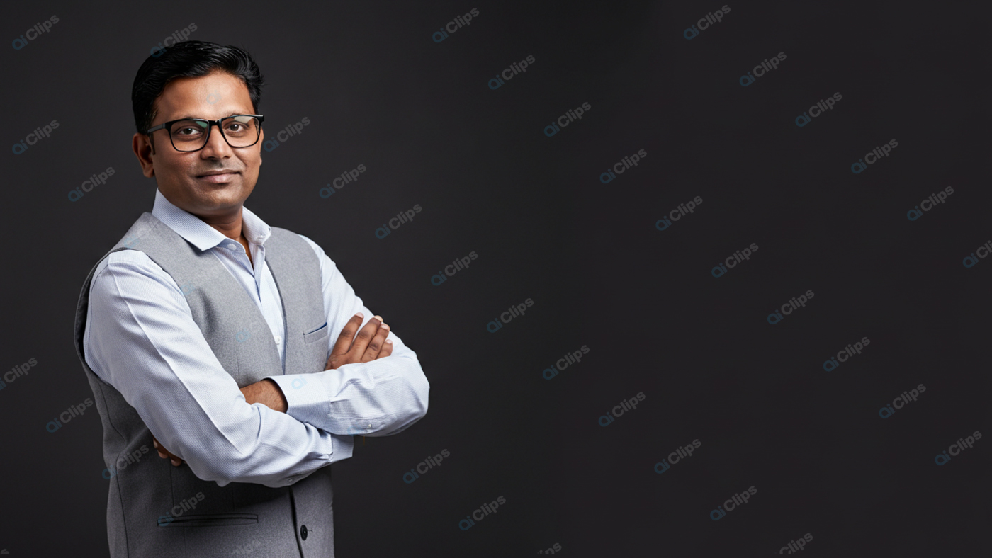 Professional Confident Businessman with Glasses on Dark Background