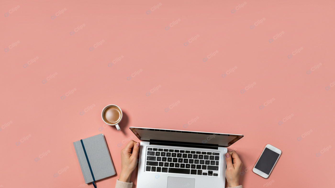 Workspace Flat Lay with Laptop, Coffee, Notebook, and Phone
