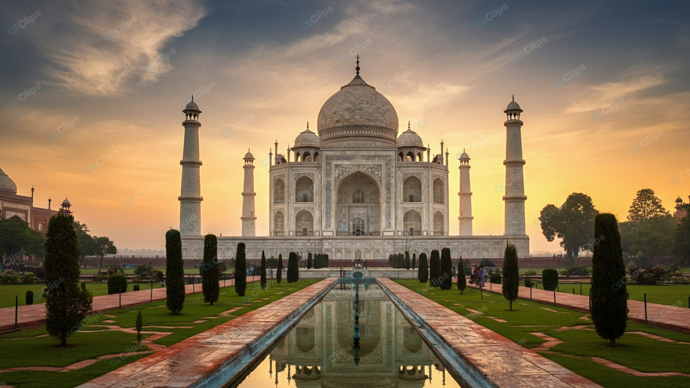 Taj Mahal at Sunrise with Reflecting Pool Side