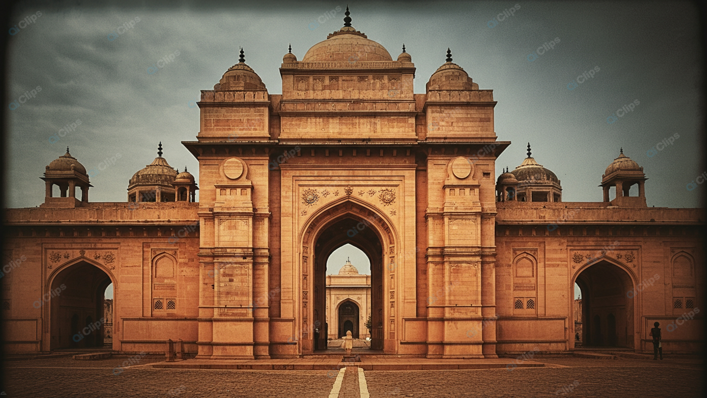 Ancient Indian Fort Entrance with Domes and Arches