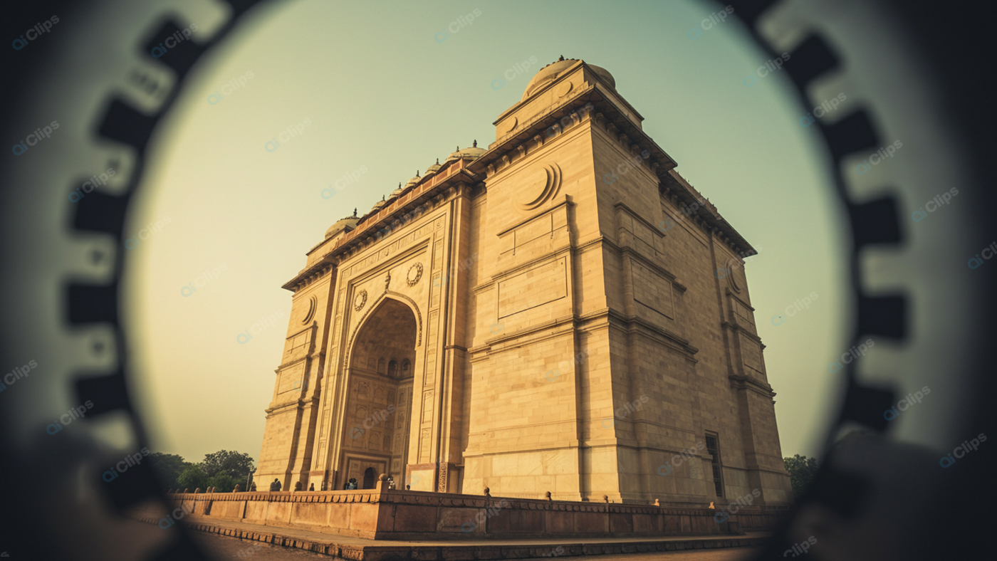 India Gate Framed by Artistic Lens in Warm Light