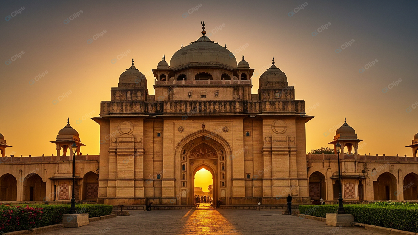 Majestic Indian Palace at Sunset with Golden Glow