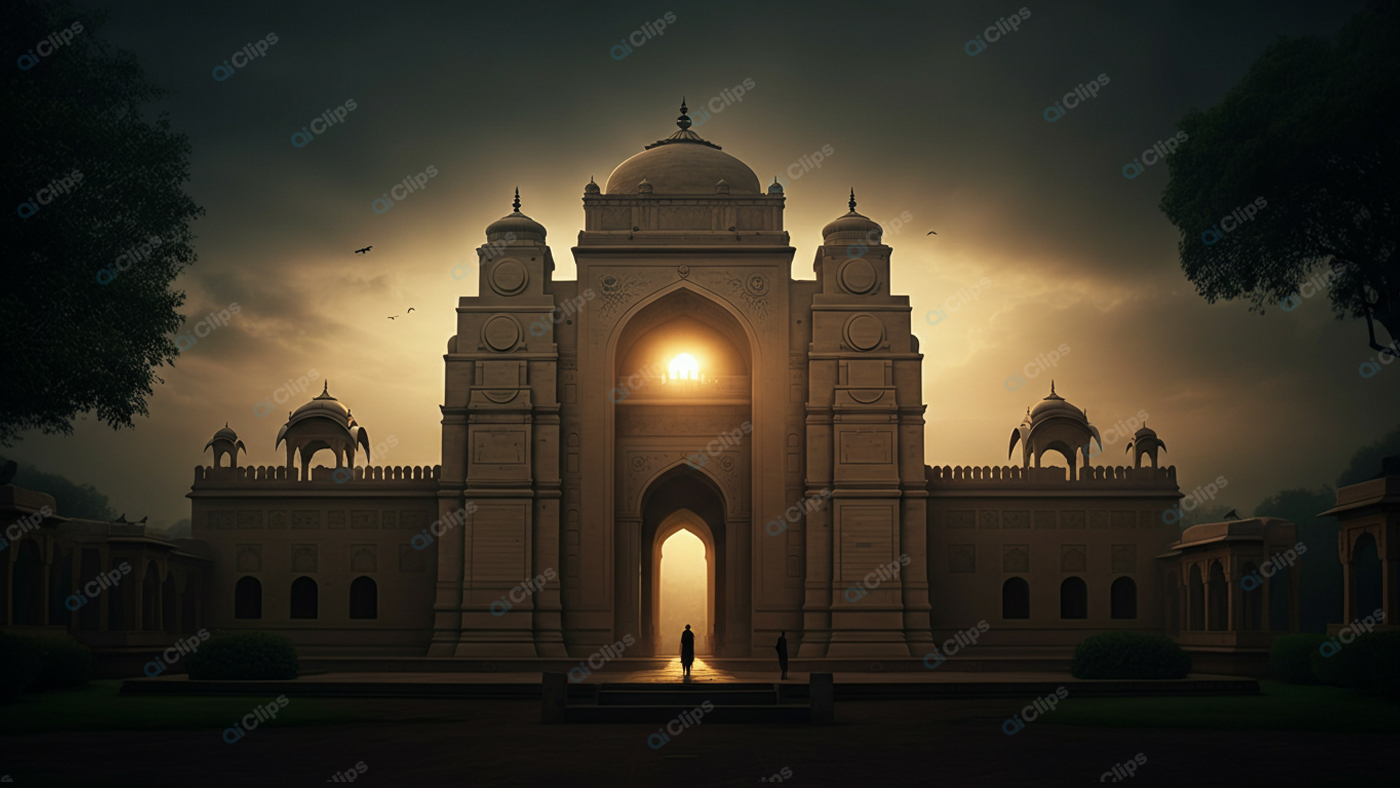 Sunrise Behind Majestic Historic Monument with Silhouettes