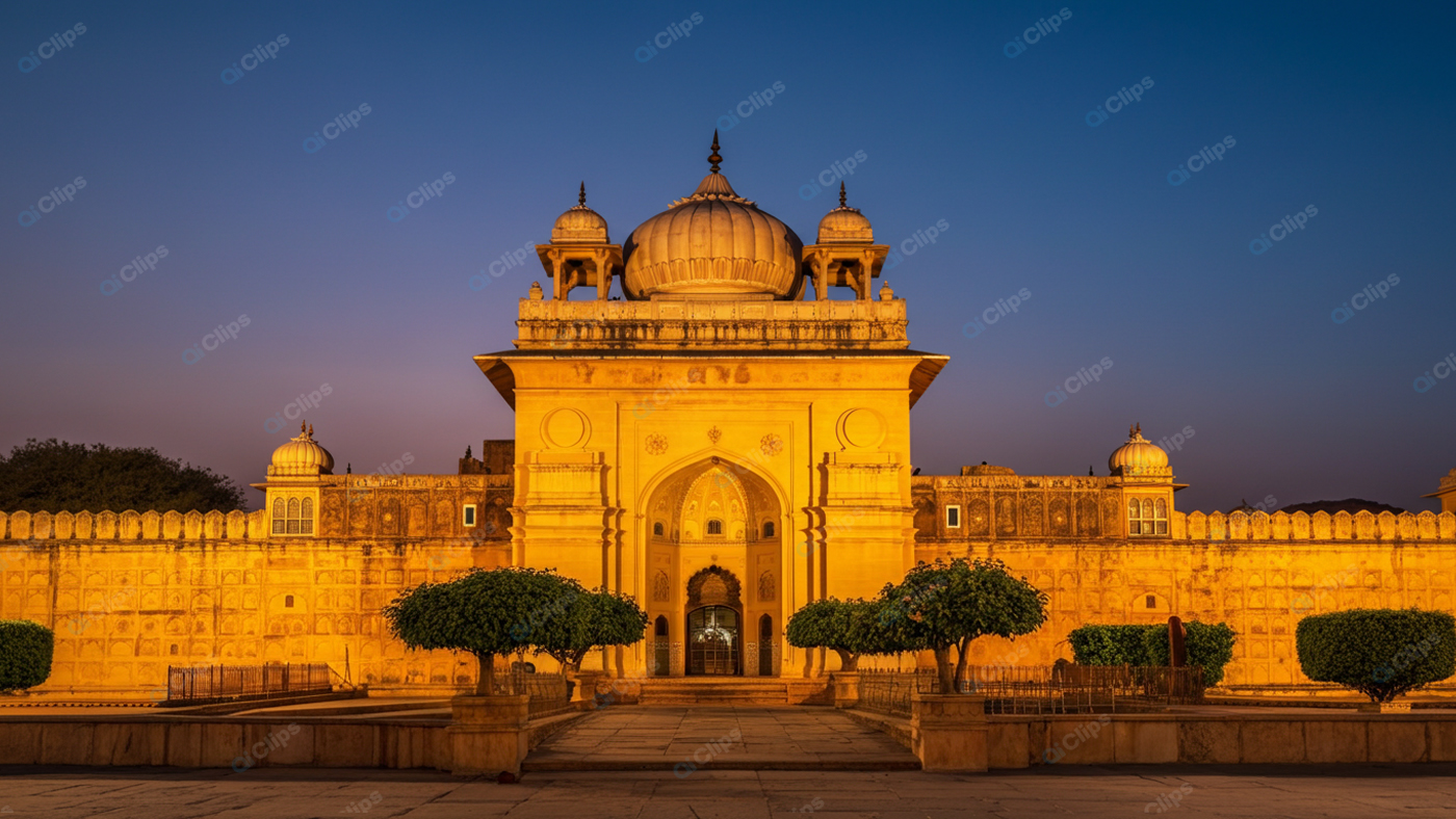 Sunset View of Ornate Indian Palace Facade