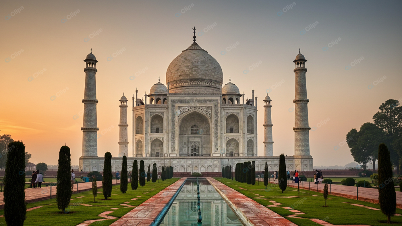 Taj Mahal at Sunrise with Reflective Pool