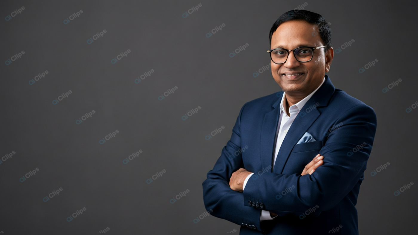 Professional Businessman in Suit and Glasses on Grey Background