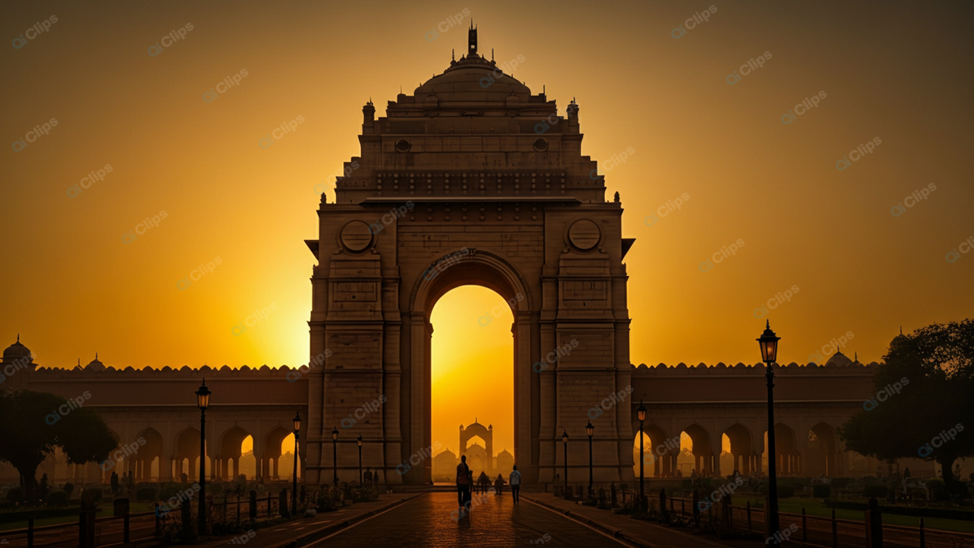 Sunset at Monumental Arch in Urban Landscape