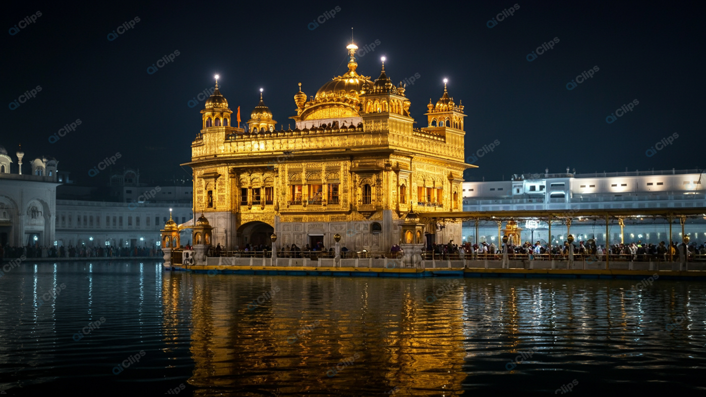 Golden Temple at Night with Reflections