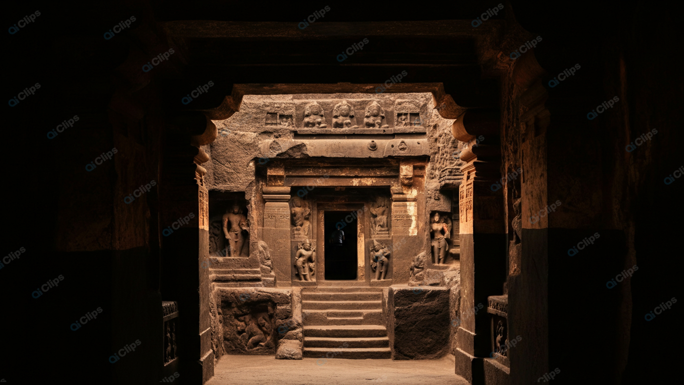 Ancient Rock-Cut Cave Temple Interior