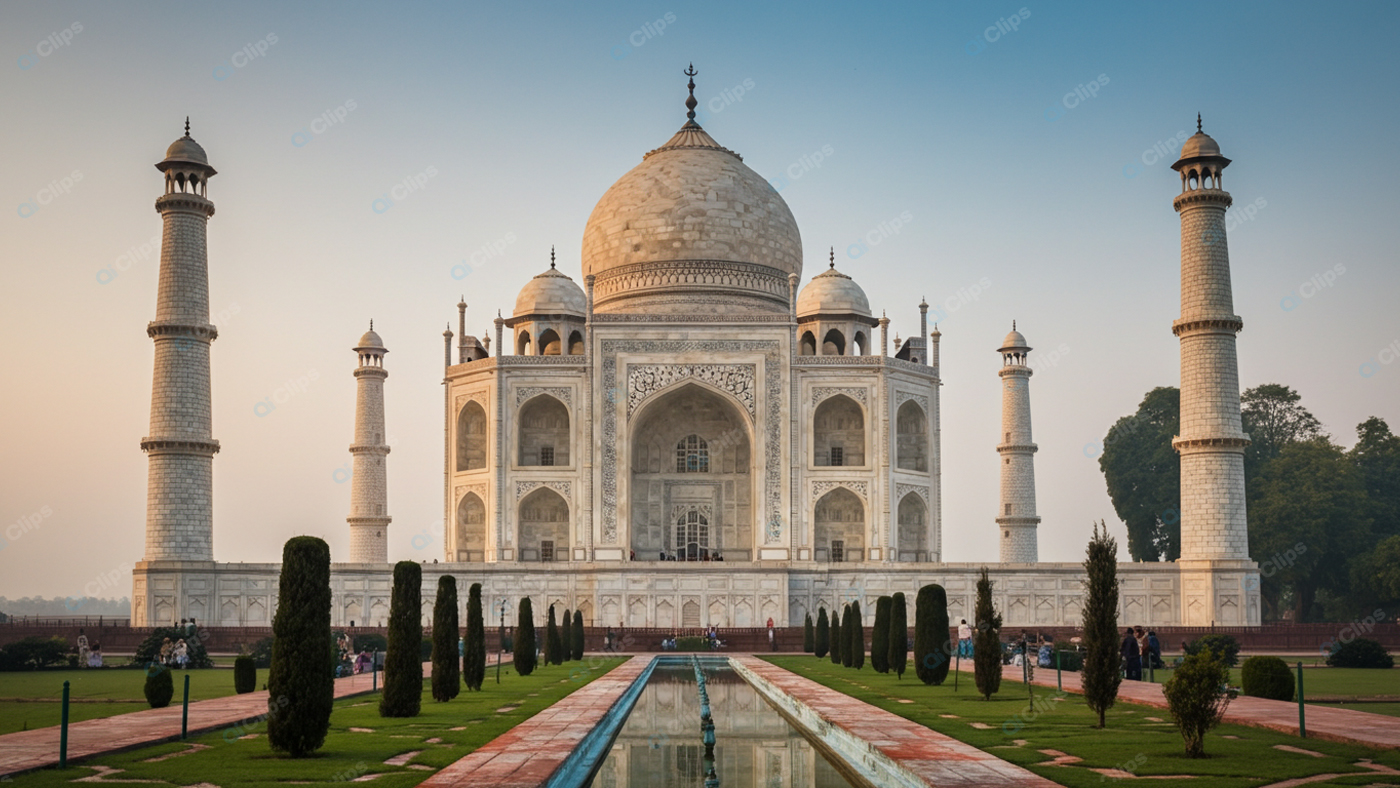 The Taj Mahal at Daybreak with a Serene Reflective Pool
