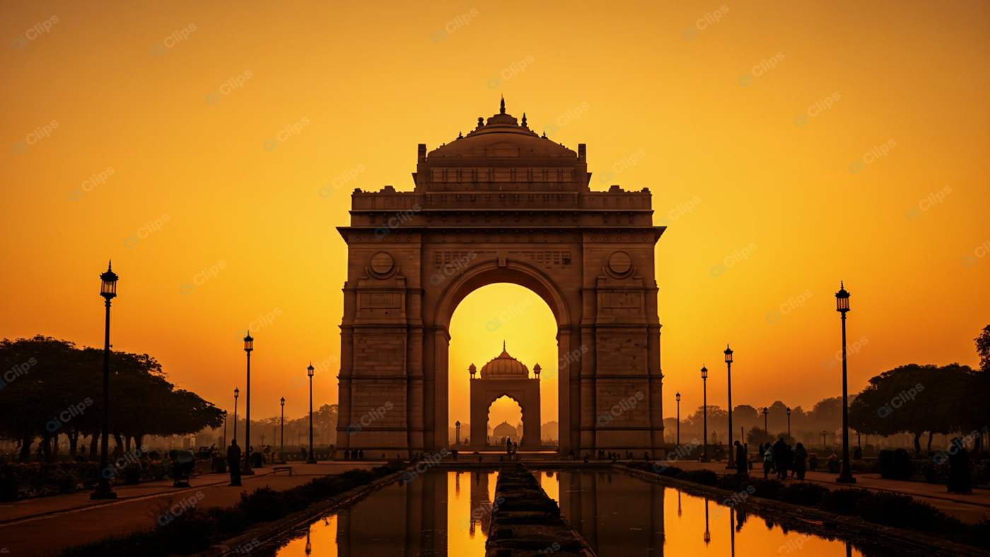 Sunset at India Gate Monument in New Delhi
