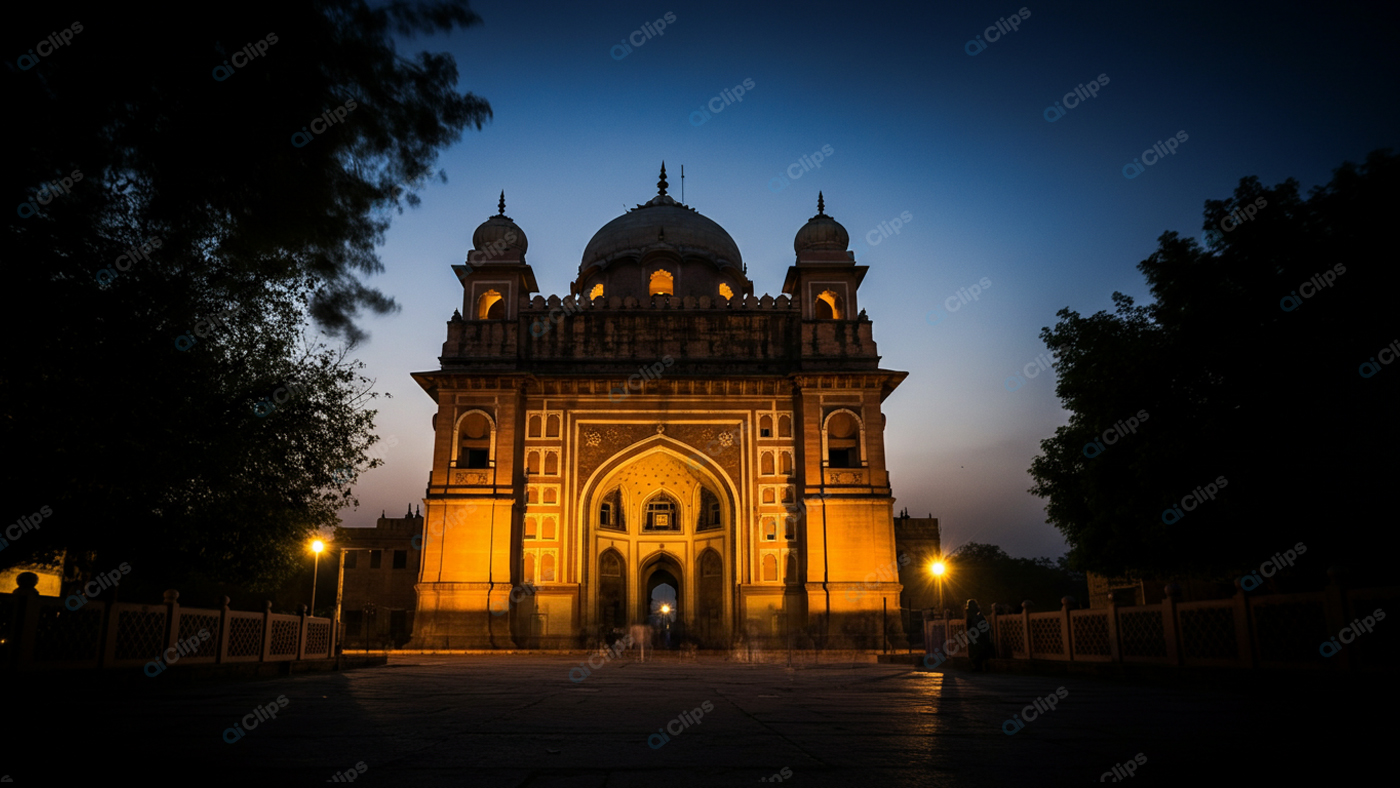 Illuminated Historic Building at Twilight