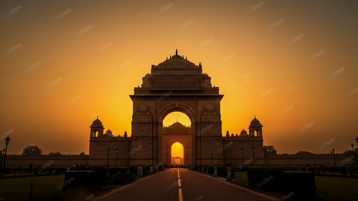 Silhouette of India Gate at Sunset in New Delhi