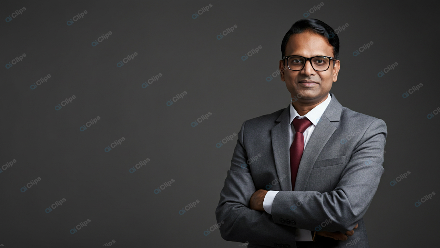 Professional Businessman in Suit and Glasses with Arms Crossed