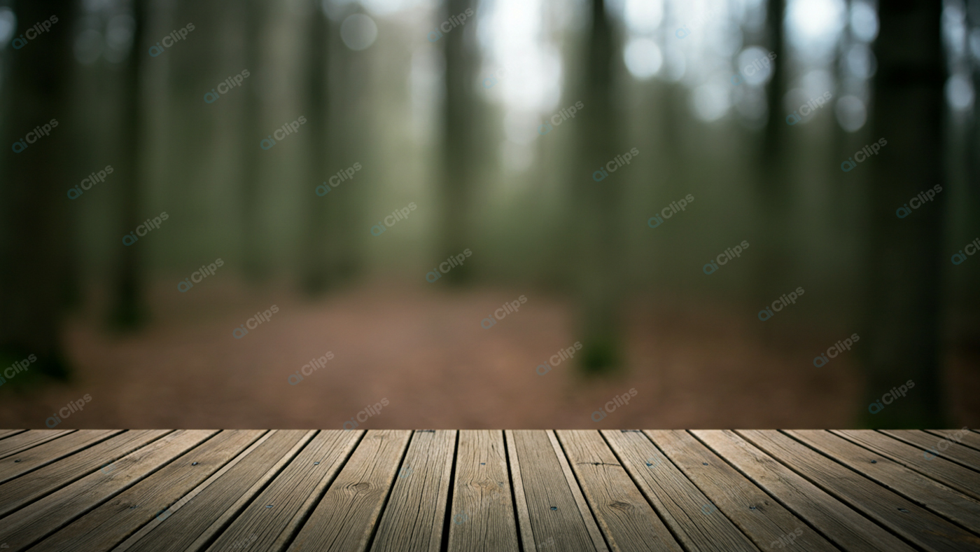 Wooden Deck with a Softly Blurred Forest View in the Background
