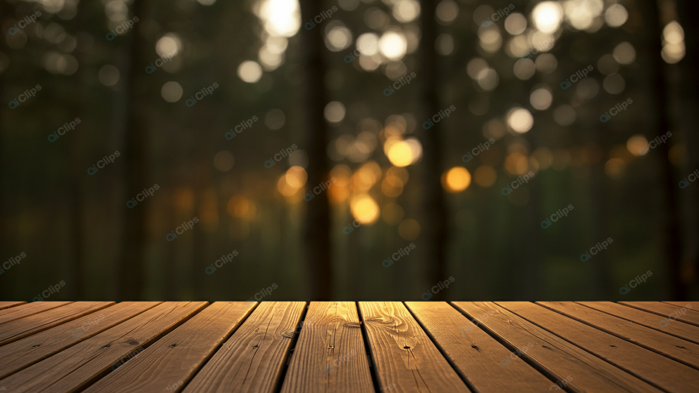 Wooden Deck Overlooking Forest With Sunlight 

