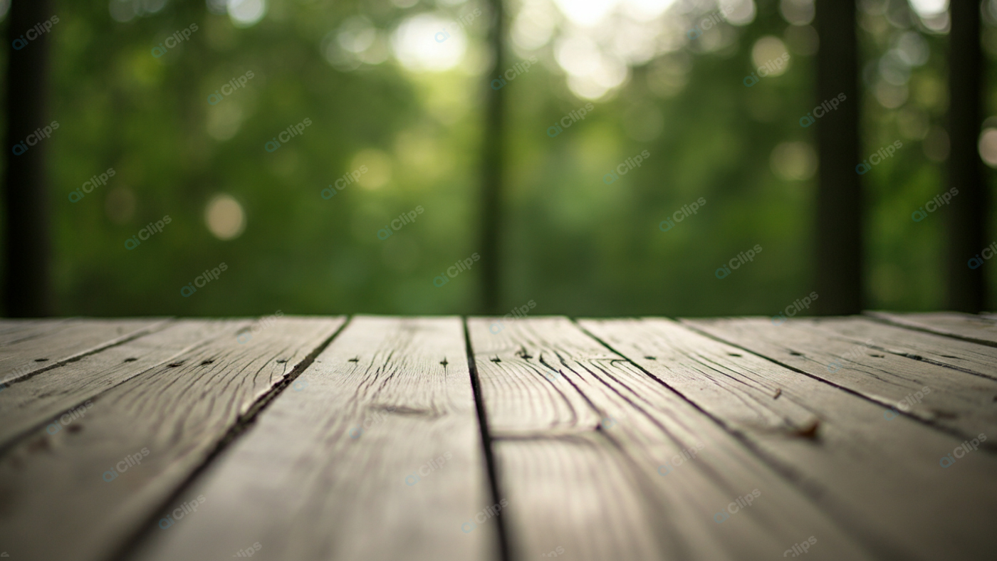 Wooden Deck with Forest Background in Soft Focus