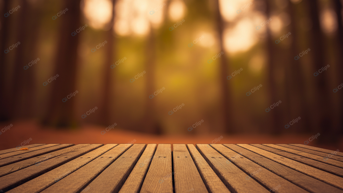 Wooden Deck in Tranquil Autumn Forest