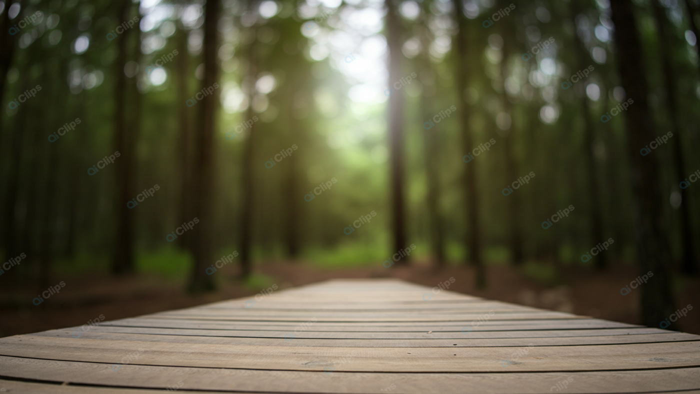 Wooden Boardwalk in Serene Forest