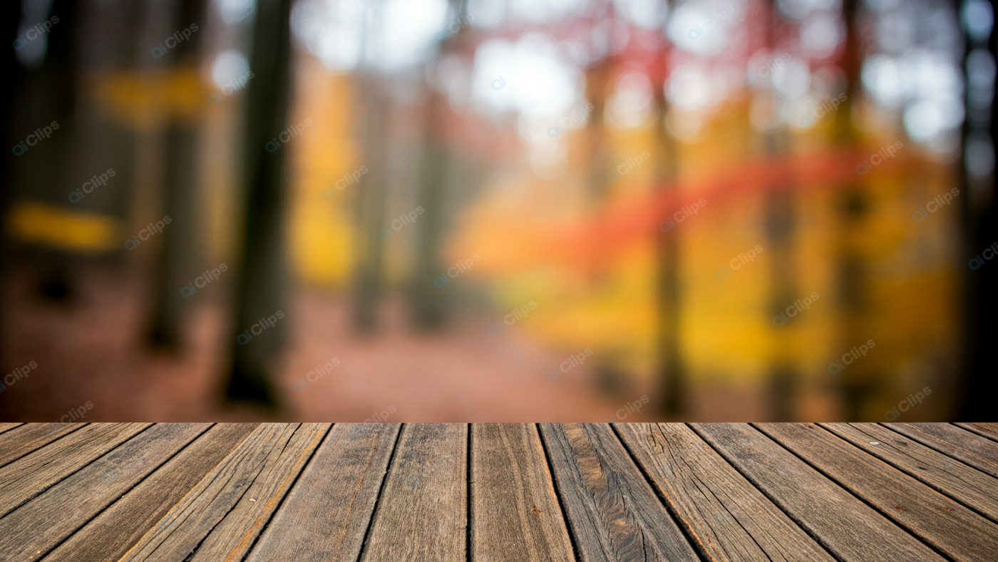 Autumn Forest with a Wooden Deck in the Background
