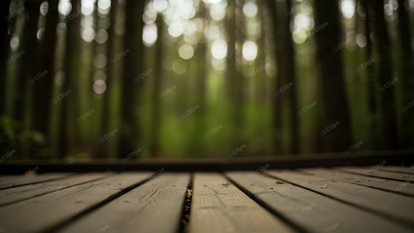 Blurred Forest Pathway with Wooden Deck
