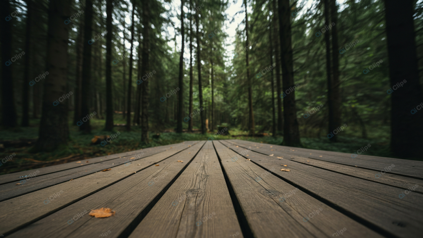 Forest Pathway with Wooden Deck in Dense Woods