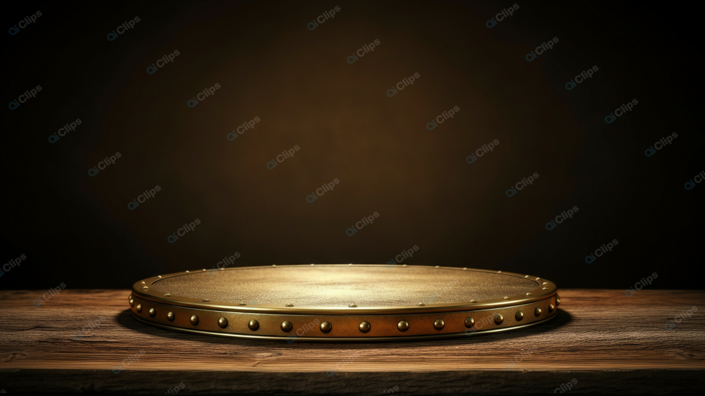 Antique Brass Plate on Rustic Wooden Table