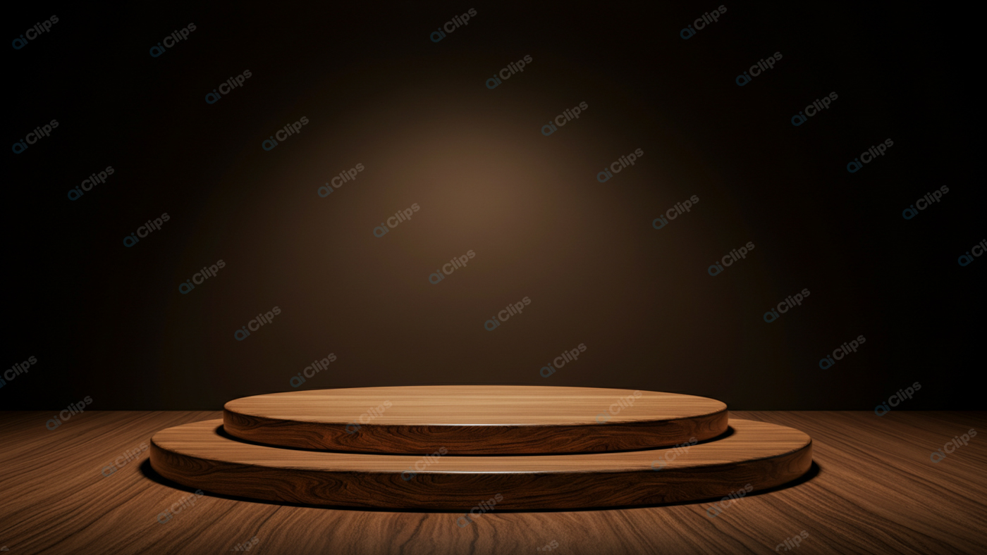 Wooden Pedestal on Dark Background for Product Display