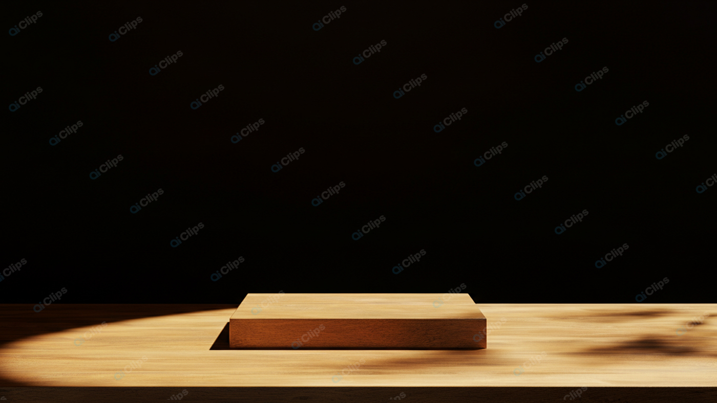 Wooden Podium with Dark Background Lighting