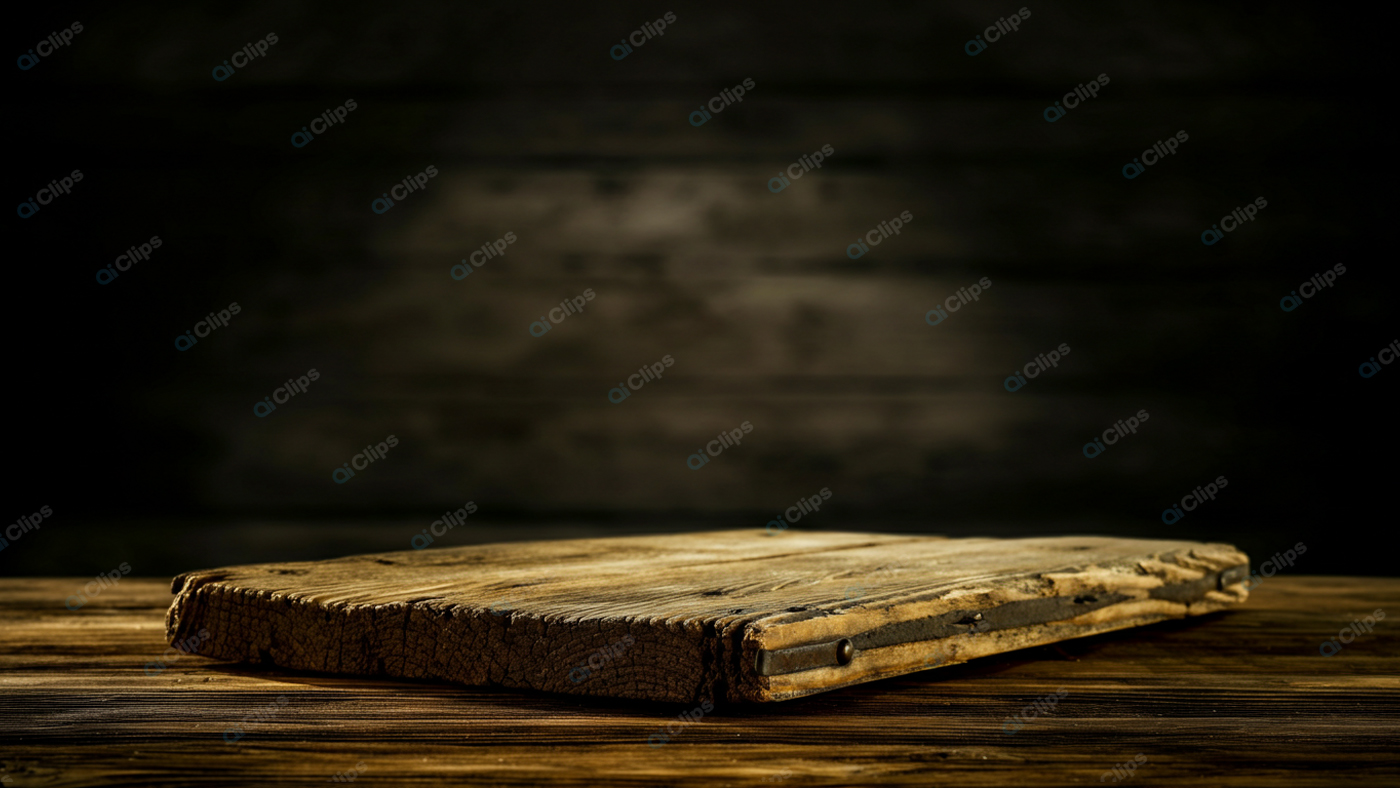 Rustic Wooden Cutting Board on Dark Textured Background