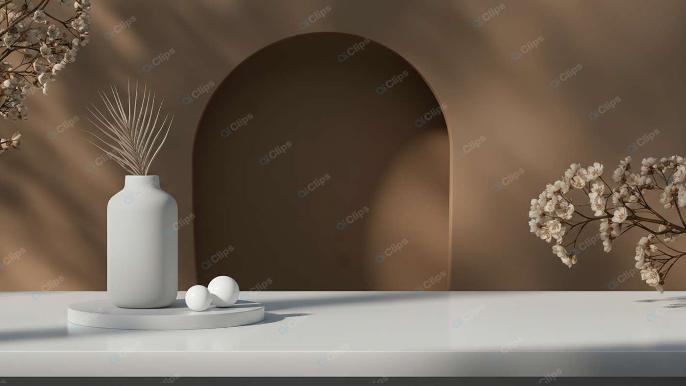 Minimalist Vase with Dry Flowers on White Table