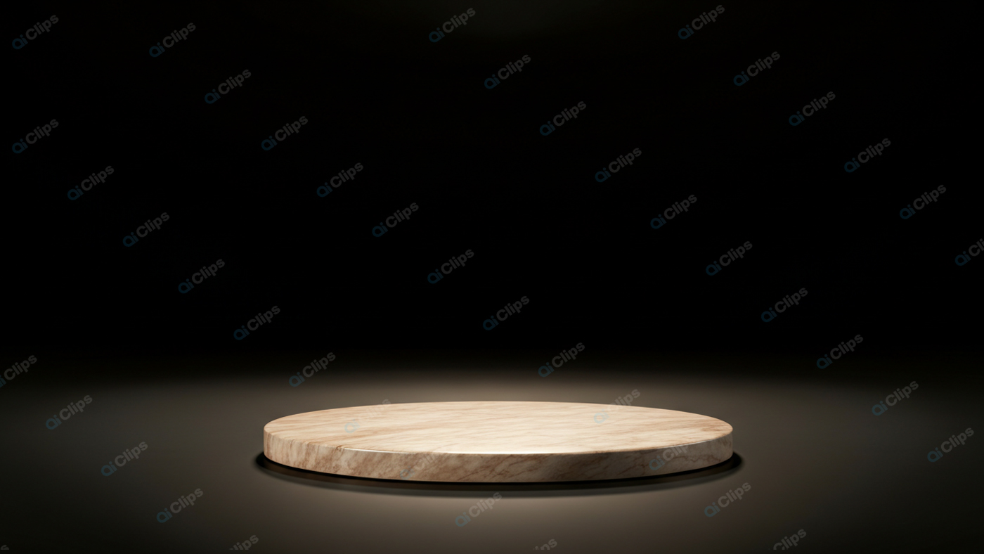 Wooden Platform Spotlight on Dark Background