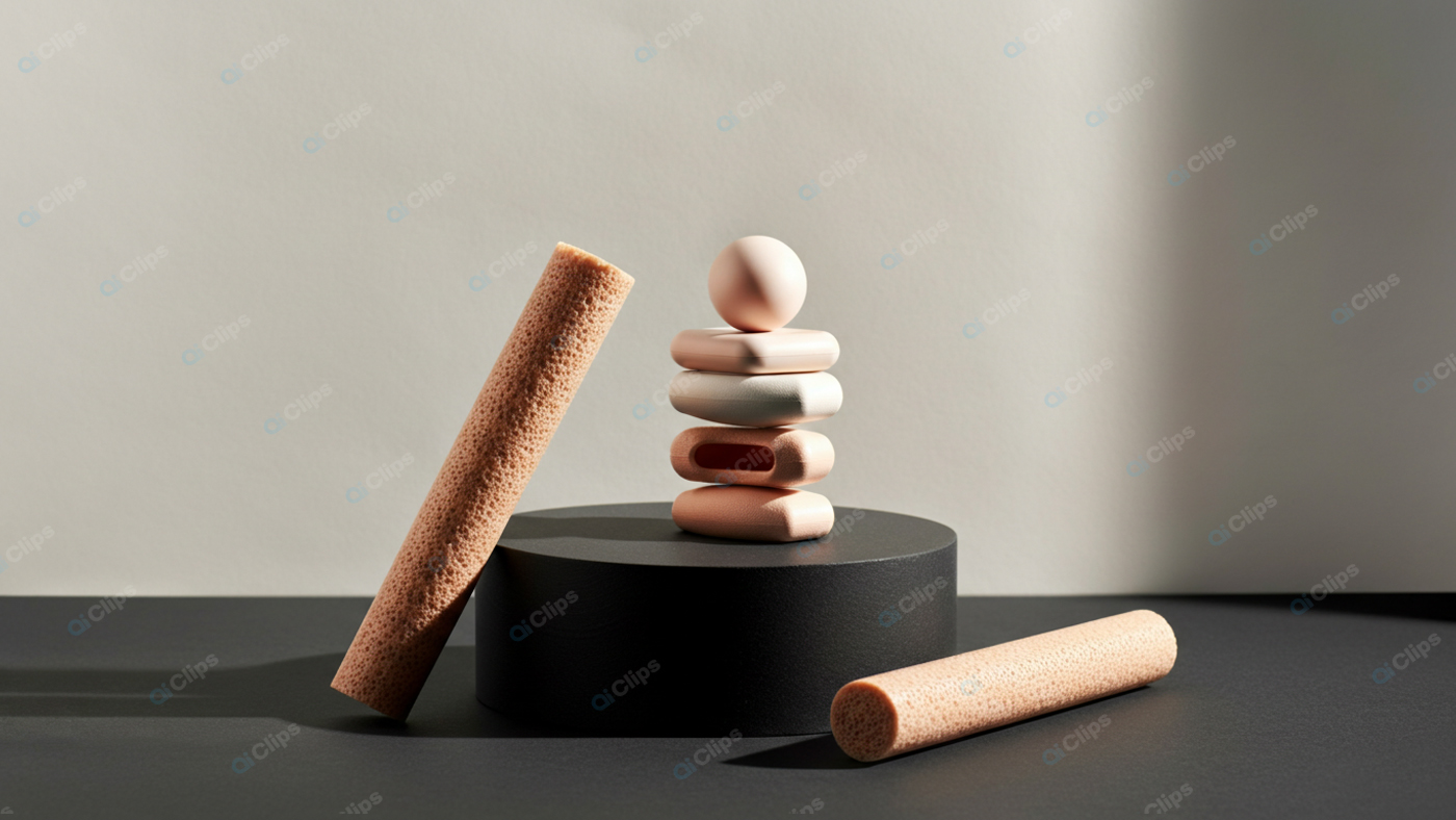 Abstract Geometric Sculpture with Cylinders on Black Platform