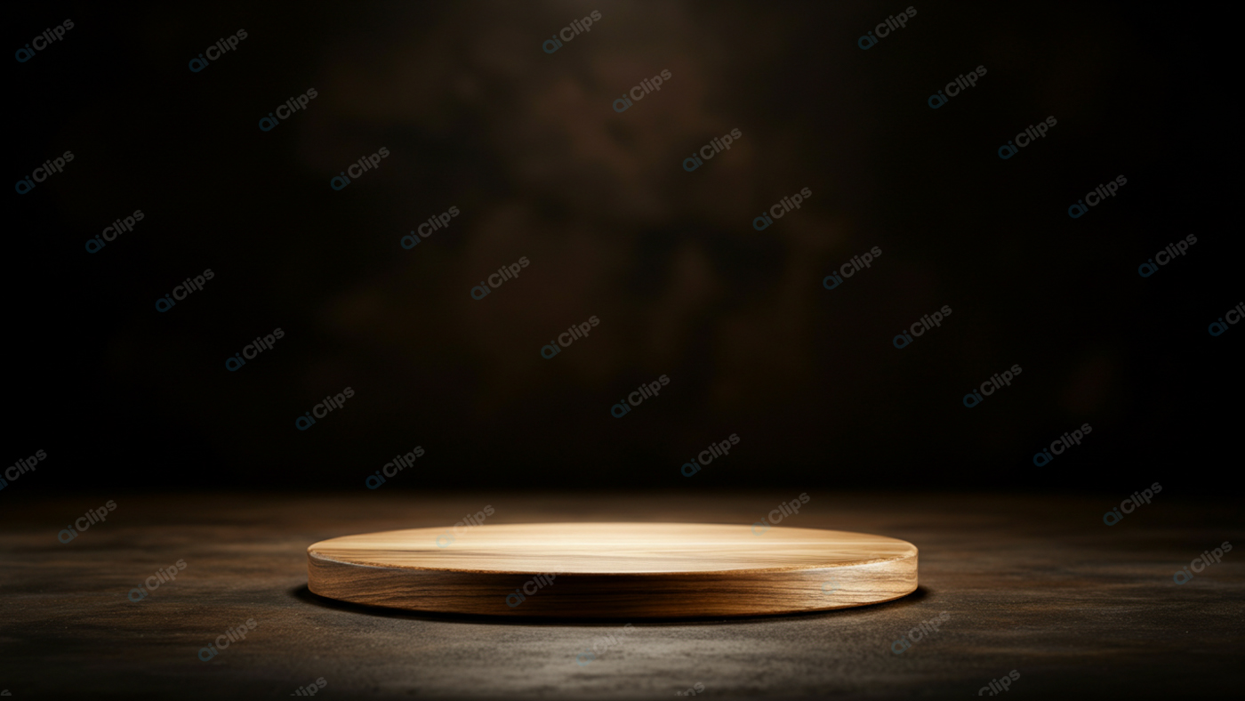 Rustic Wooden Display Platform on Dark Background