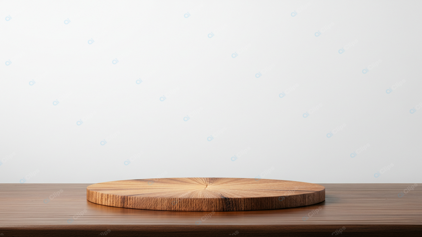 Empty Wooden Round Cutting Board on Wooden Table