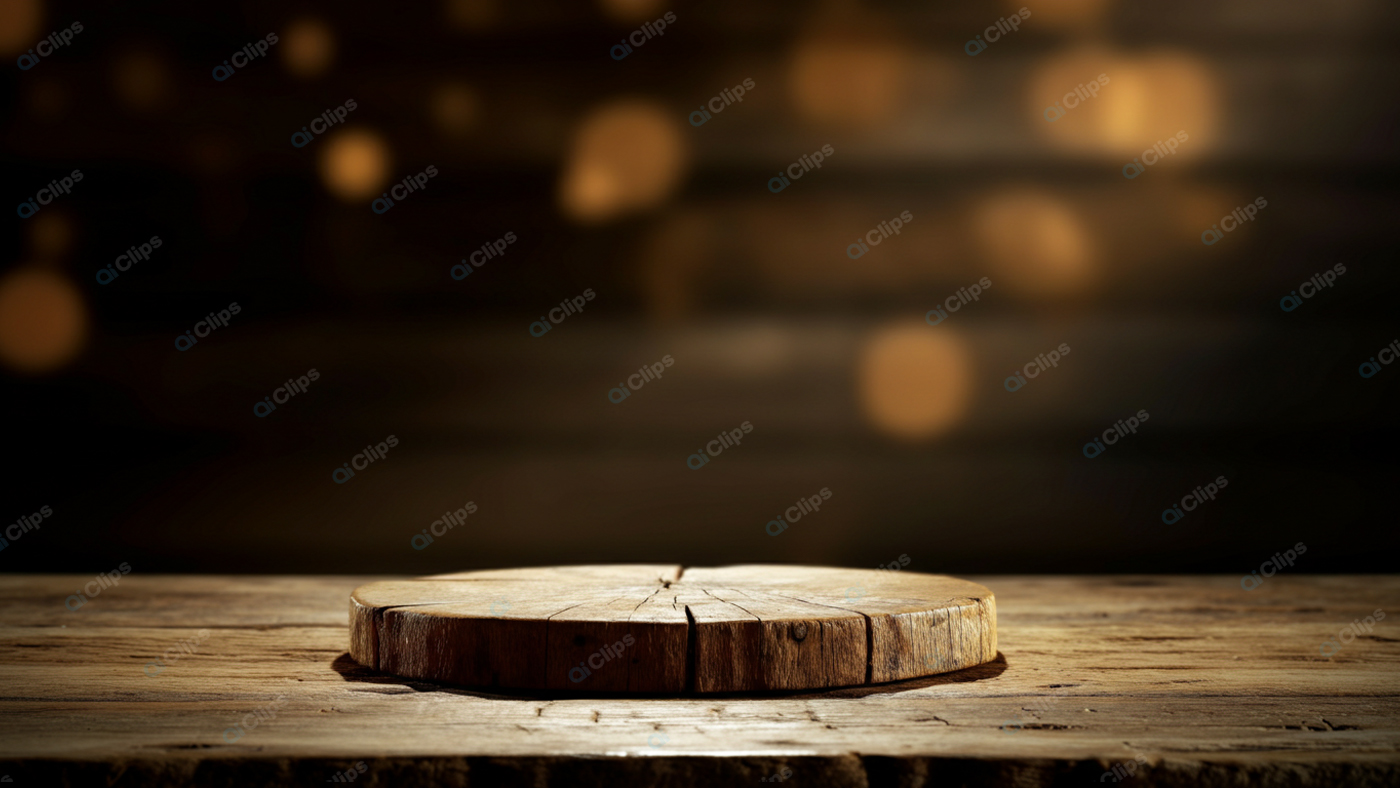 Rustic Wooden Table with Round Cut Tree Slab Background