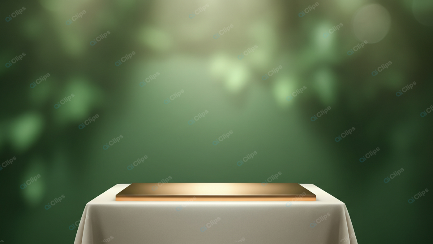Elegant Green Abstract Background with Gold Pedestal