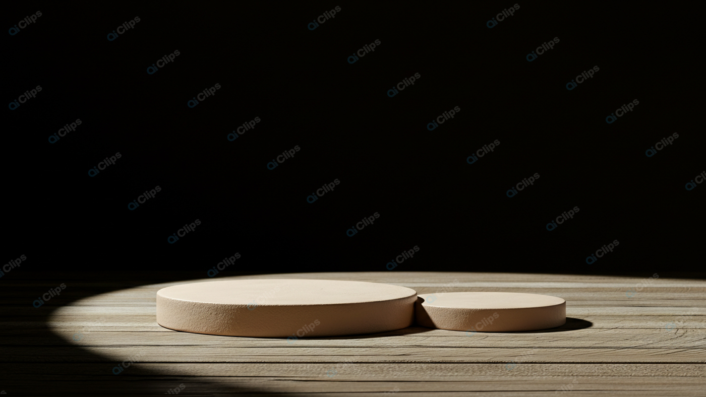 Wooden Display Platforms in Spotlight on Wooden Floor