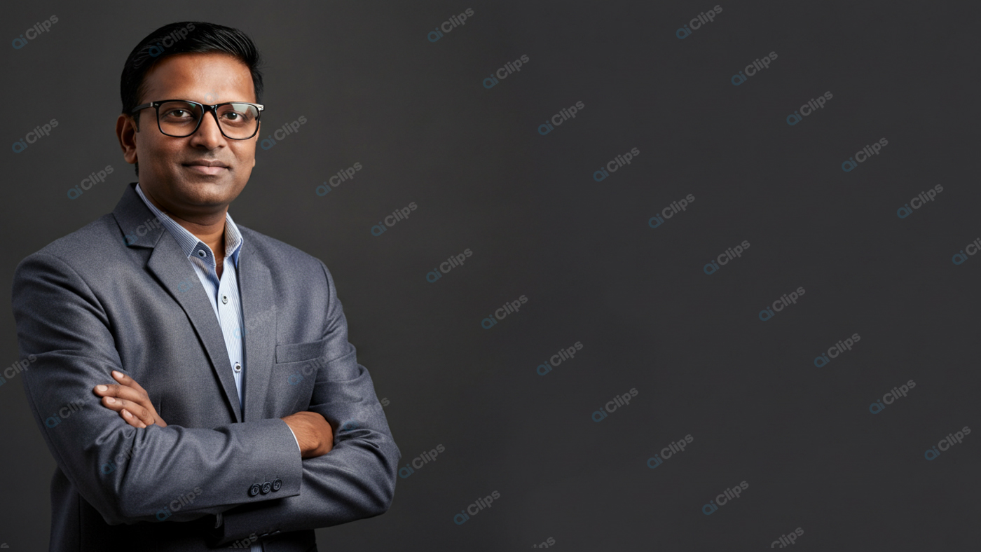 Professional Business Portrait of Confident Man in Suit and Glasses