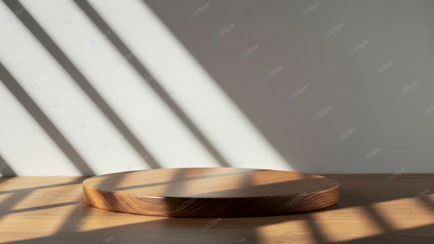 Minimalist Wooden Tabletop with Sunlight Patterns