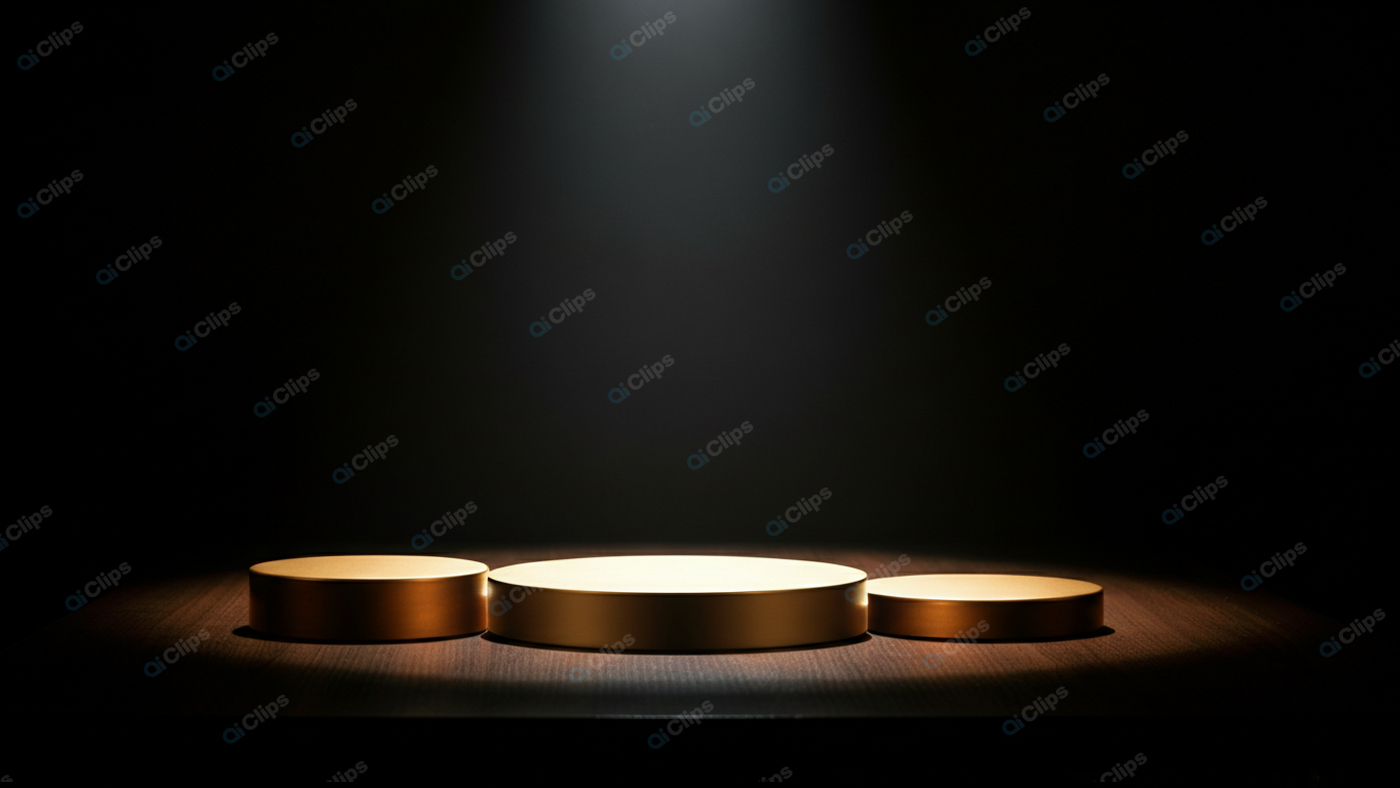 Golden Podium Under Spotlight in Dark Room