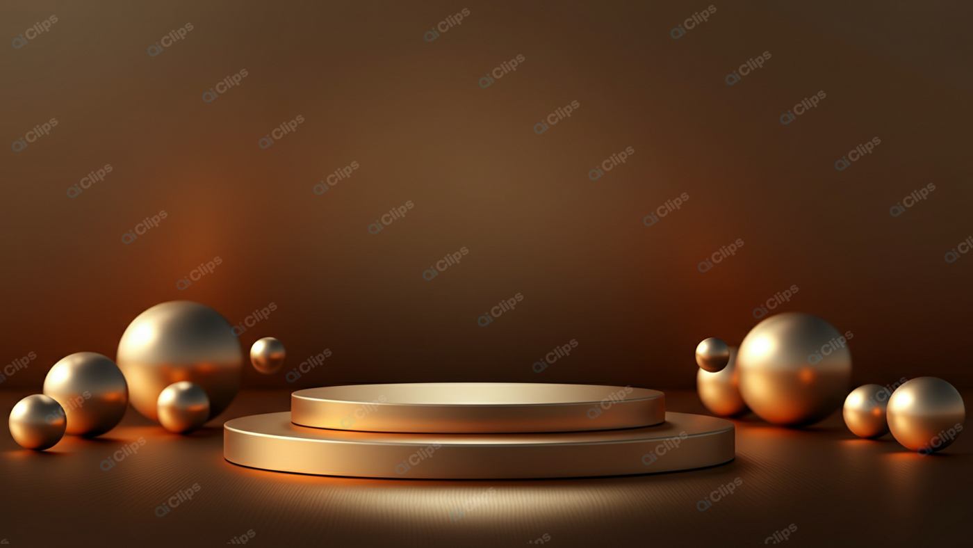 Golden Spheres on Abstract Stage in Warm Tones