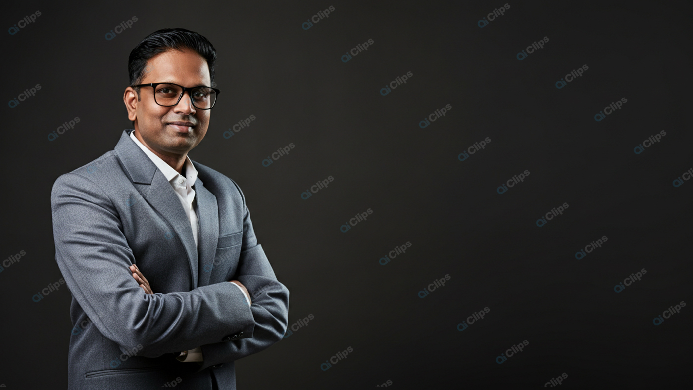 Professional Businessman in Grey Suit with Arms Crossed