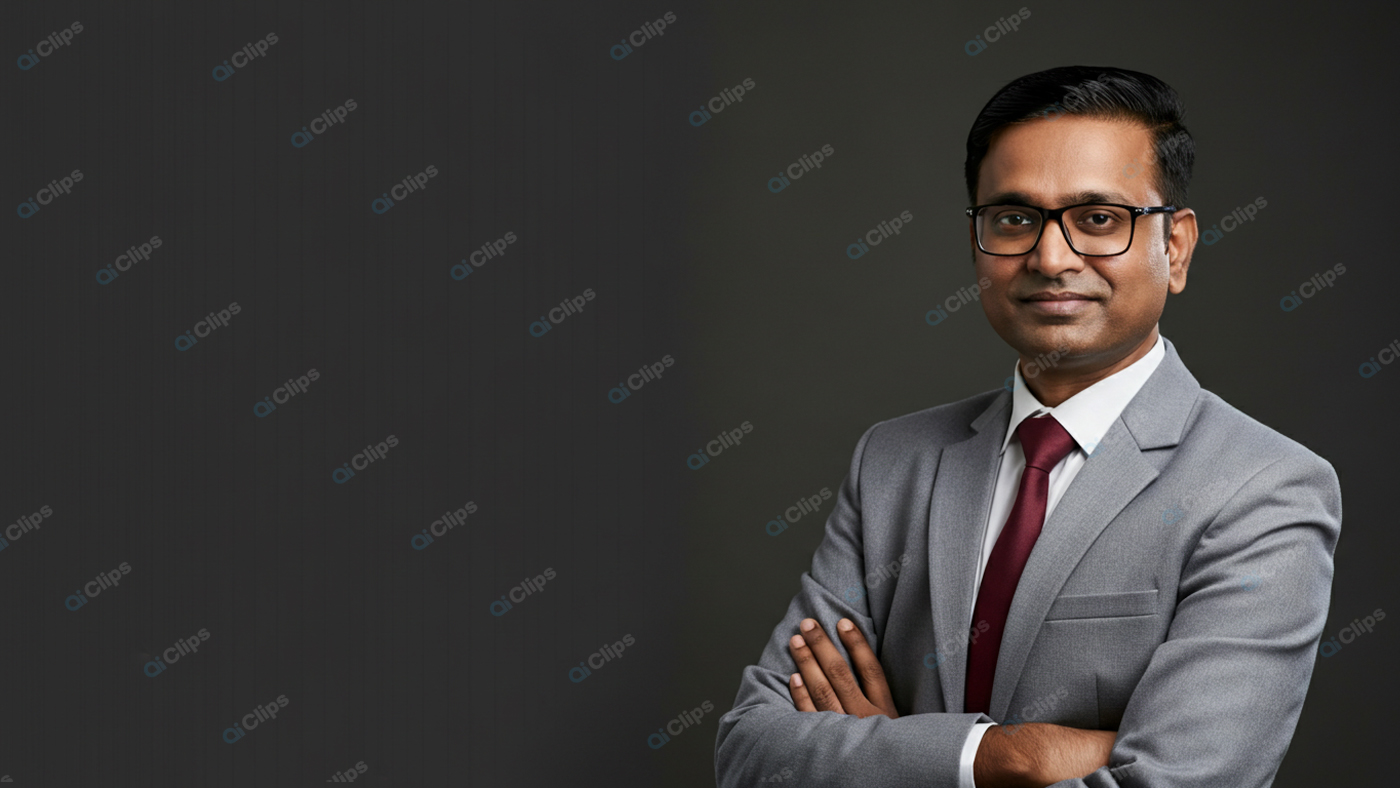 Professional Businessman in Gray Suit with Glasses